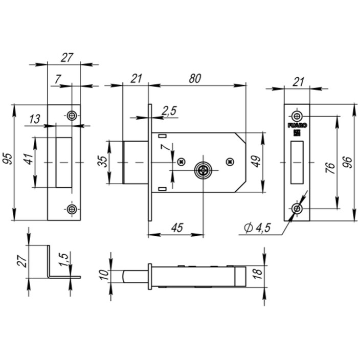Замок врезной Fuaro 200 F CP, 3 ключа, цвет хром