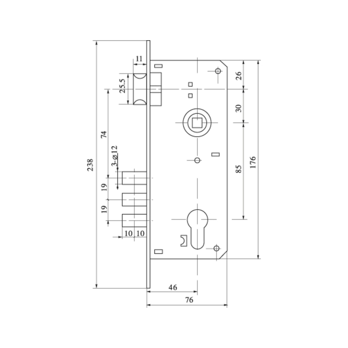 Замок врезной Fuaro SET F9013 AB, с ручкой, цвет бронза