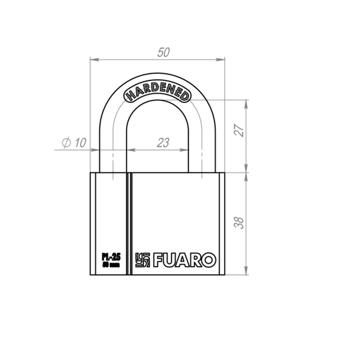 Замок навесной Fuaro PL-2550, 50 мм, 4 финских ключа