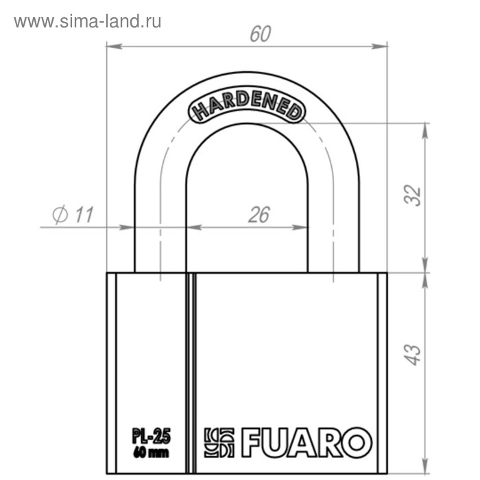 фото Замок навесной fuaro pl-2560, 60 мм, 4 финских ключа