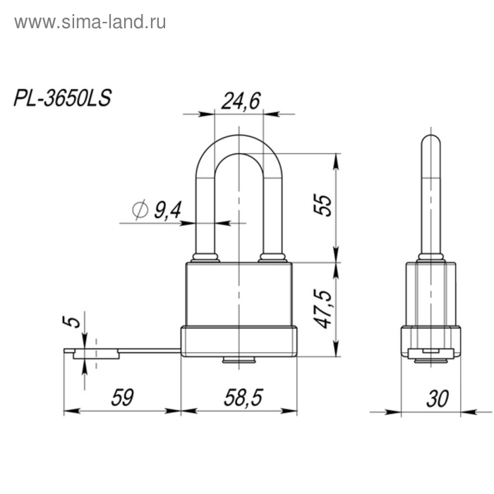 фото Замок навесной fuaro pl-3650 ls, 50 мм, длинная дужка, 3 англ. ключа