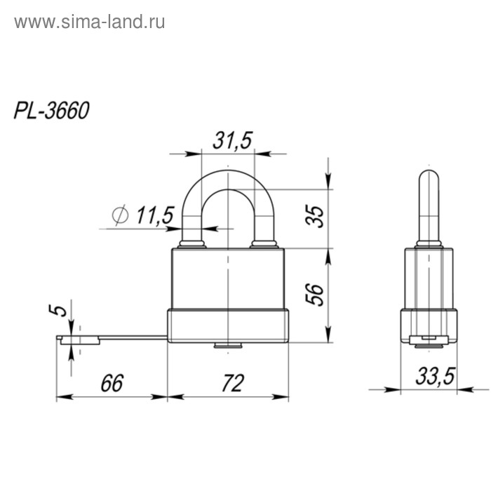 фото Замок навесной fuaro pl-3660, 60 мм, 3 английских ключа