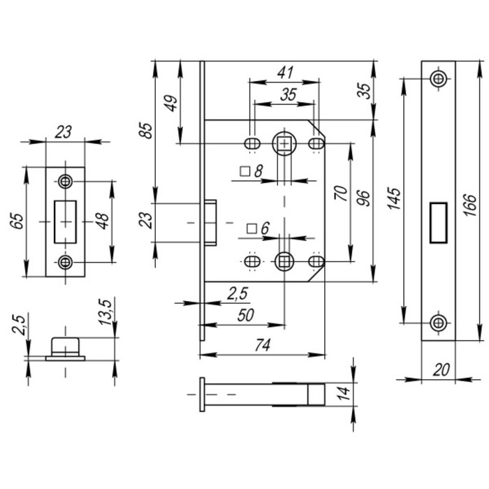 Защелка врезная Fuaro MAGNET M72-50 SG, цвет матовое золото