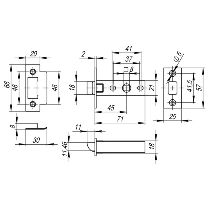 Защелка врезная Fuaro PLASTIC P12-45-25 CP, цвет хром