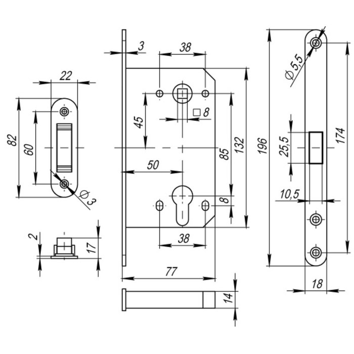 Корпус замка Fuaro MAGNET M85C-50 AB, цвет бронза
