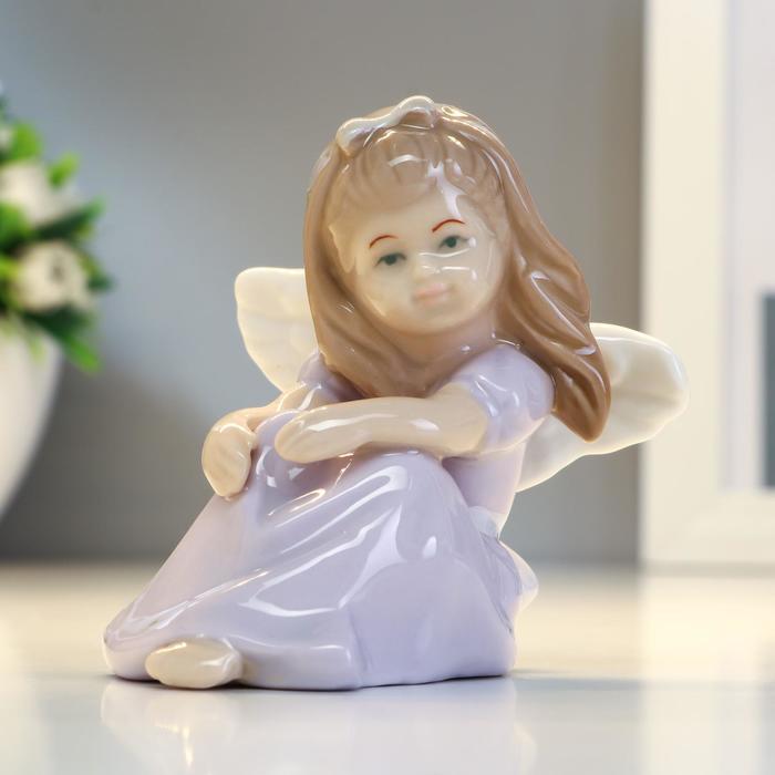 Сувенир керамика "Ангел-девочка в сиреневом платье" 7х6,5х6,5 см