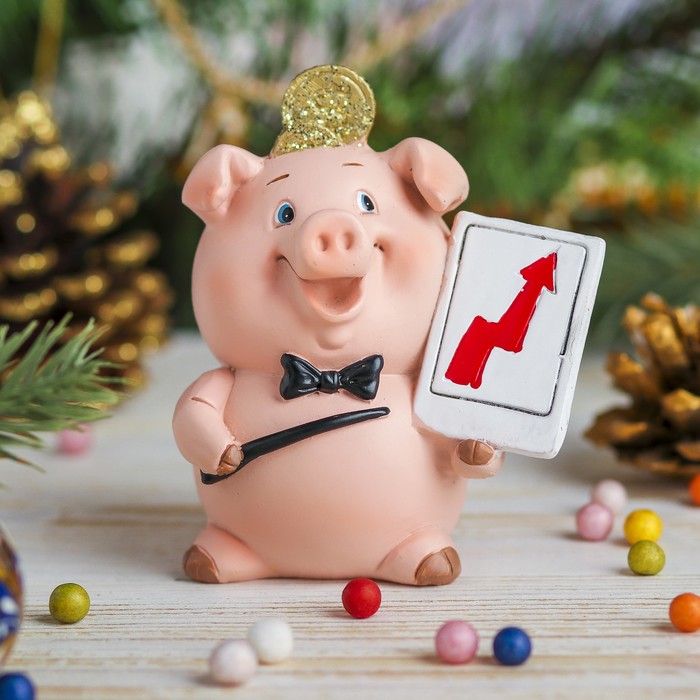 Сувенир полистоун "Розовый поросёнок - Прибыль растёт" 9,3х8х5,5 см