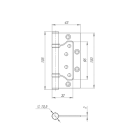 

Петля универсальная Fuaro 300-2BB 100x2.5 CP, без врезки, цвет хром, 1 шт.