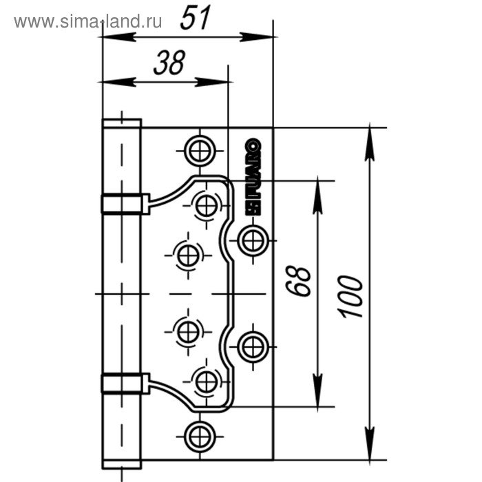 фото Петля универсальная fuaro 500-2bb 100x2.5 cp, без врезки, цвет хром, 1 шт.