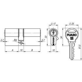 

Цилиндровый механизм Fuaro R300/60-BL (25х10х25) CP, 5 ключей, цвет хром