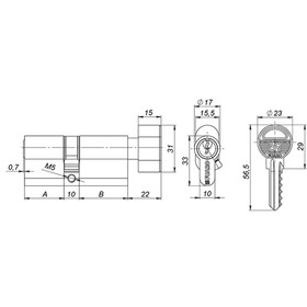 

Цилиндровый механизм Fuaro 100 ZM 80 (30х10х40) BP, с вертушкой, 5 ключей, цвет латунь