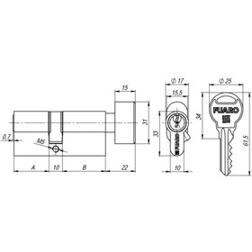 

Цилиндровый механизм Fuaro R302/60-BL (25х10х25) AB, с вертушкой, 5 ключей, цвет бронза