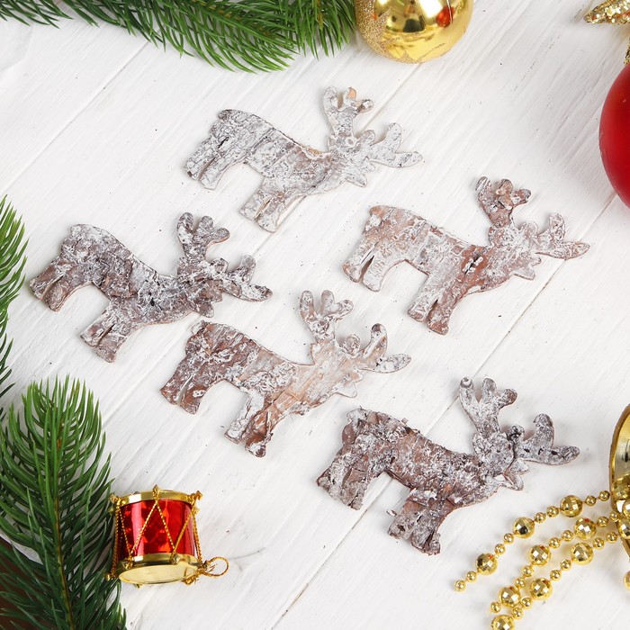 Новогодний декор из коры  "Олени", беленый