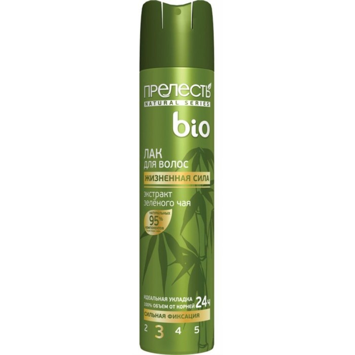 Лак Прелесть для волос Био с экстрактом зеленого чая, сильная фиксация, 210 мл