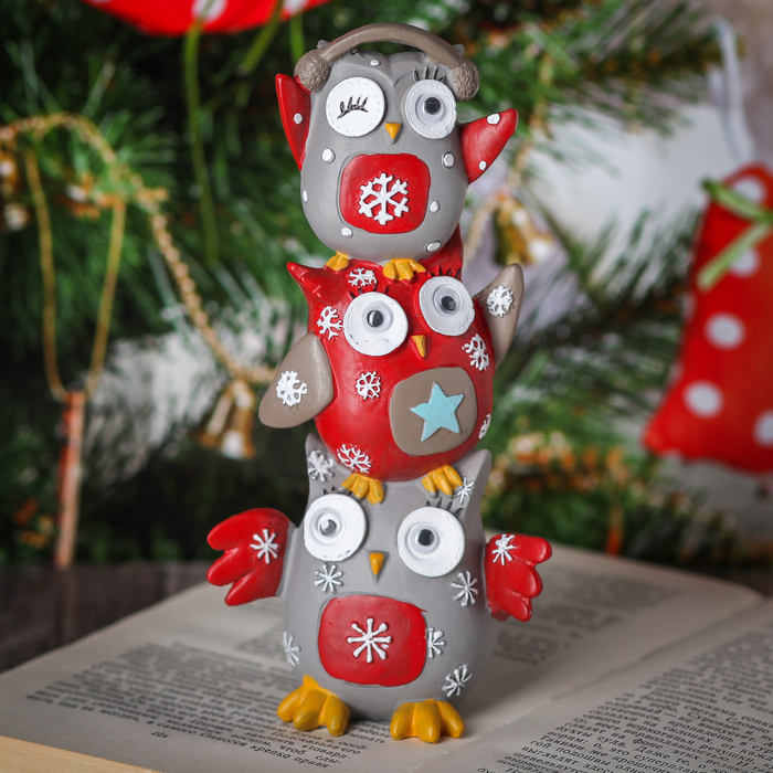 Сувенир полистоун "Совушки в снежинках" 17,5х8,5х5 см