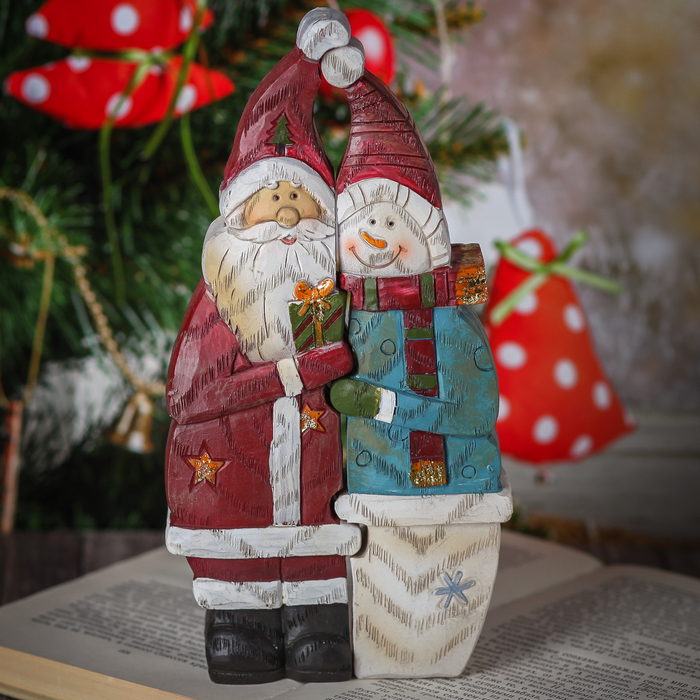 Сувенир полистоун "Дед Мороз и Снеговик в обнимку" набор 2 шт 22х11х4 см