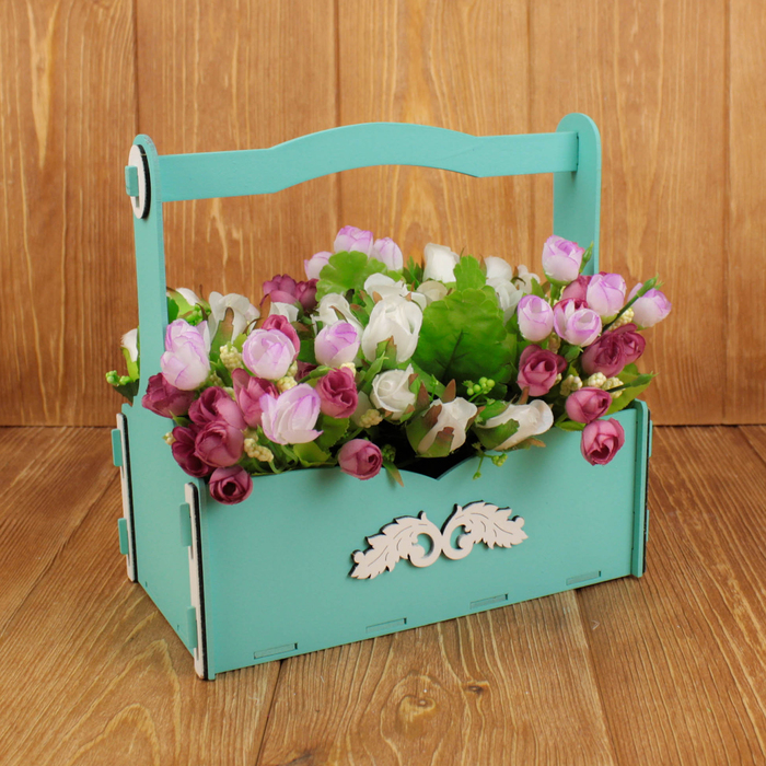 Декоративный ящик с ручкой, малый 23,5х12,5х23,5см, тиффани-белый, без сборки