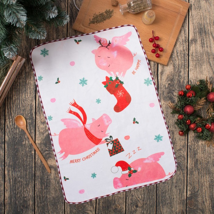 Полотенце микрофибра "Доляна" Счастливого Рождества, 40х60 см, п/э 200 гр/м2