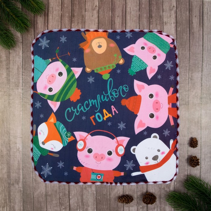 Полотенце микрофибра "Доляна" Счастливого года 30х30 см, п/э 200 гр/м2