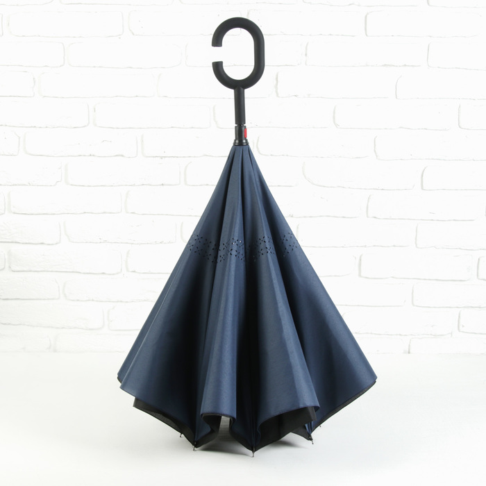 Зонт наоборот "Однотонный", механический, R=53см, цвет тёмно-синий/чёрный