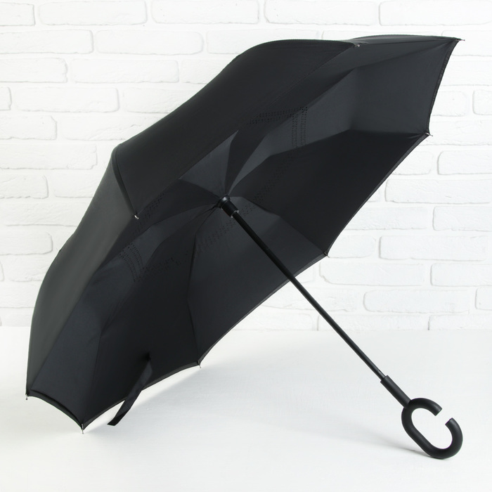 Зонт наоборот "Однотонный", механический, R=53см, цвет чёрный