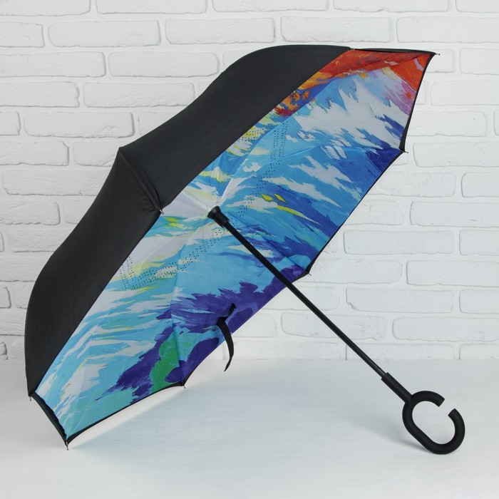 Зонт наоборот "Закат", механический, R=53см, цвет голубой/чёрный