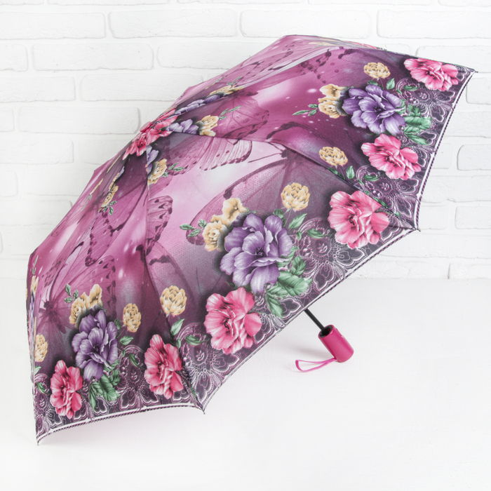 Зонт полуавтоматический "Сказочные цветы", R=49см, цвет фиолетовый