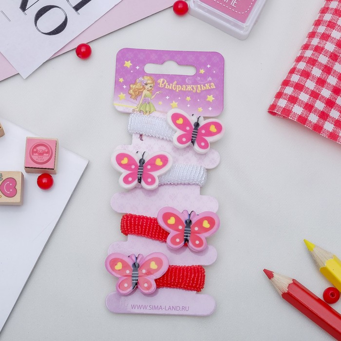Резинка для волос "Кроха" набор 4 штуки бабочки красный, белый