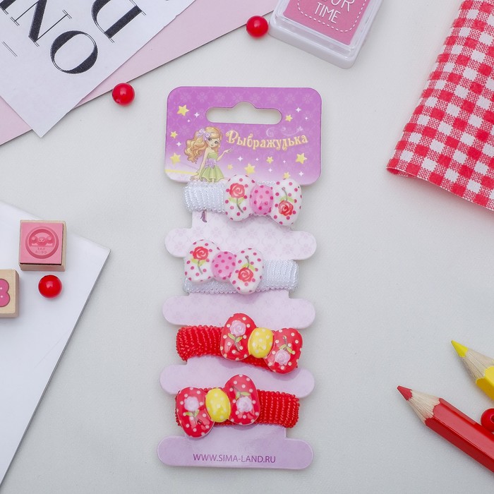Резинка для волос "Кроха" набор 4 штуки бантик красный, белый