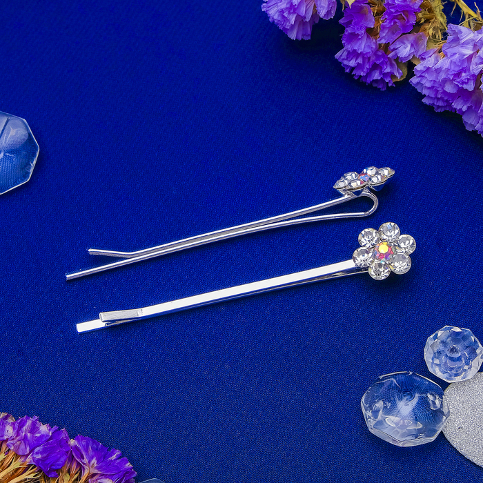 Невидимка для волос "Кристалл" (цена за штуку) ромашка, 5,5 см