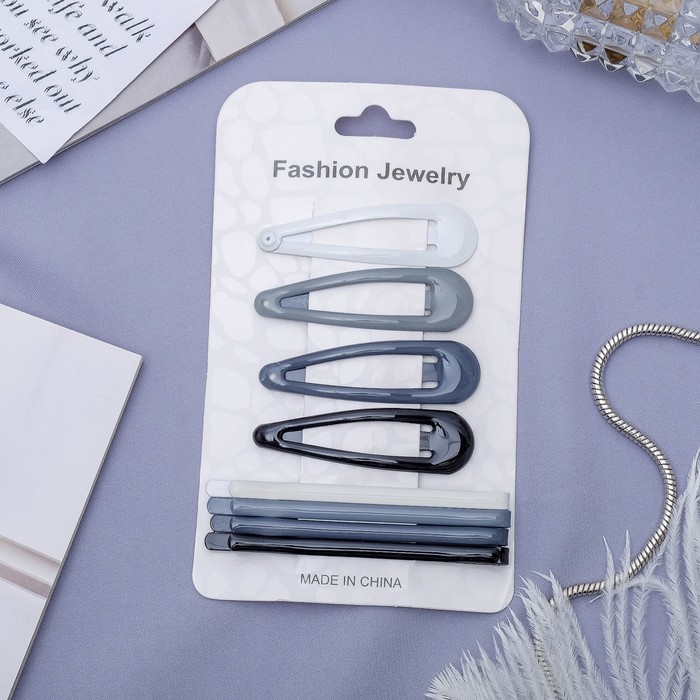 Набор невидимок для волос "Классика" (набор 8 шт) 6,5 см, 5 см, серый, чёрный, белый