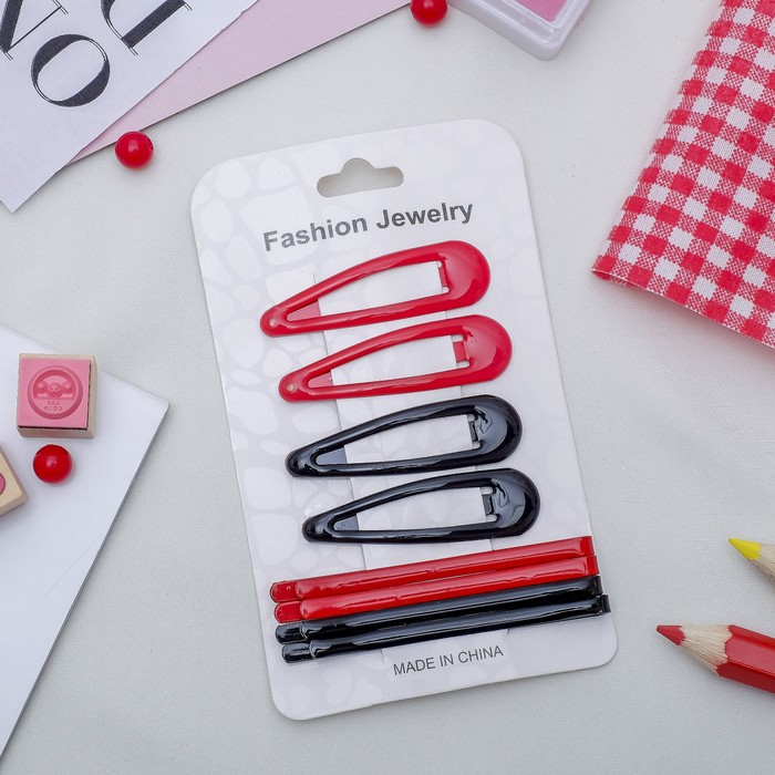 Набор невидимок для волос "Классика" (набор 8 шт) 6,5 см, 5 см, красный, чёрный