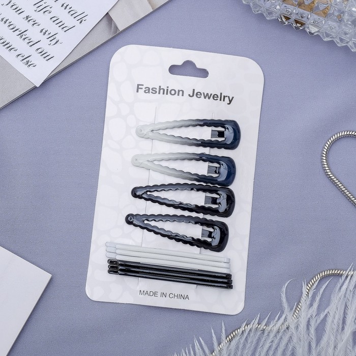 Набор невидимок для волос "Волны" (набор 10 шт) 6,5 см, 5 см, чёрно-белый