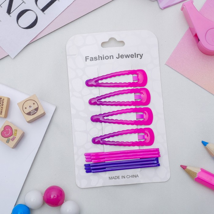 Набор невидимок для волос "Волны" (набор 10 шт) 6,5 см, 5 см, розово-фиолетовый