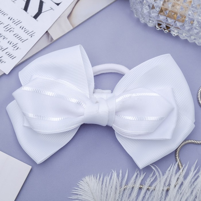 Резинка для волос бант "Школьница" 13,5 см, кант, белый