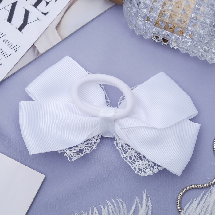 Резинка для волос бант "Школьница" 12,5 см, муар, белый
