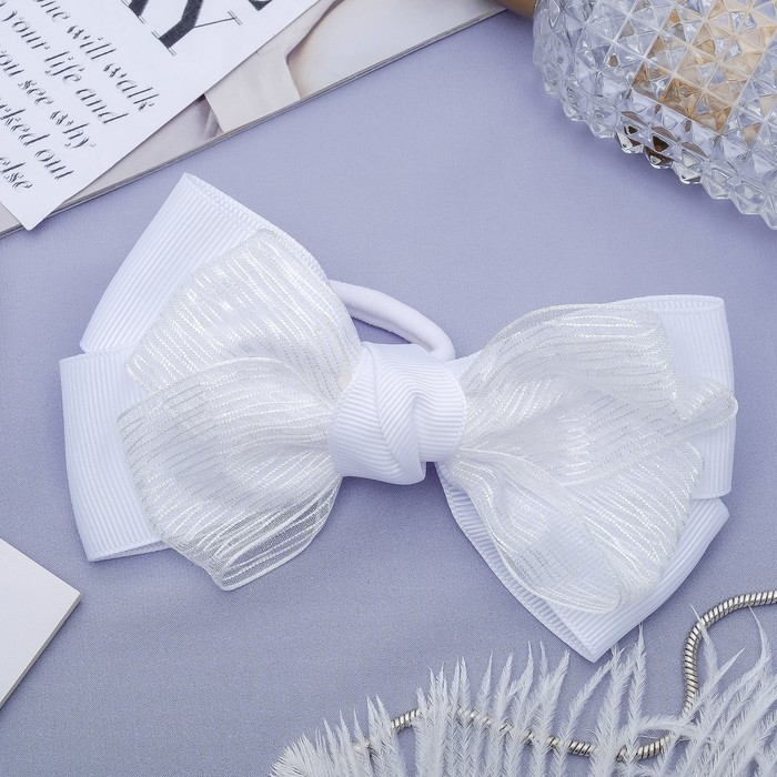Резинка для волос бант "Школьница" 13,5 см, фатин, белый