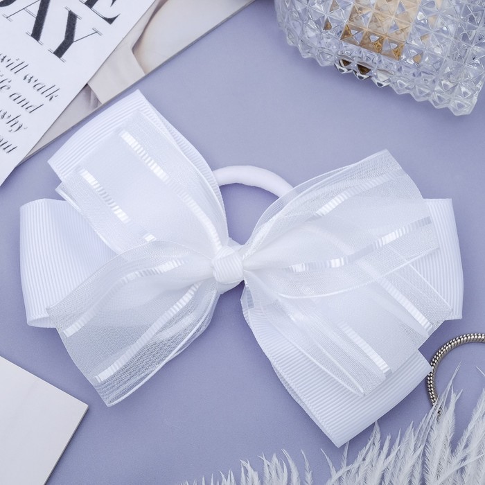 Резинка для волос бант "Школьница" 14 см, кантики, белый