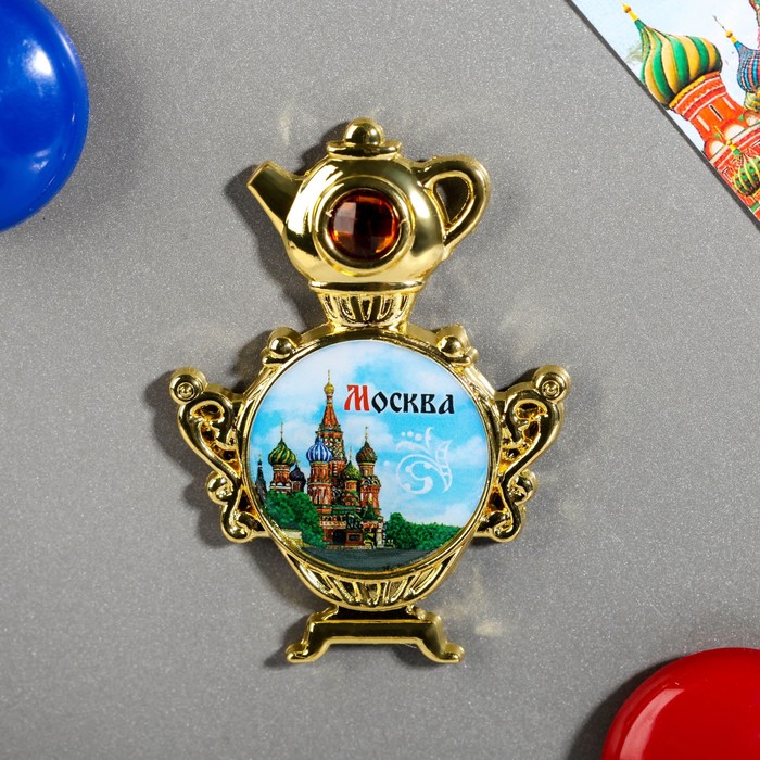 Магнит в форме самовара «Москва. Собор Василия Блаженного»