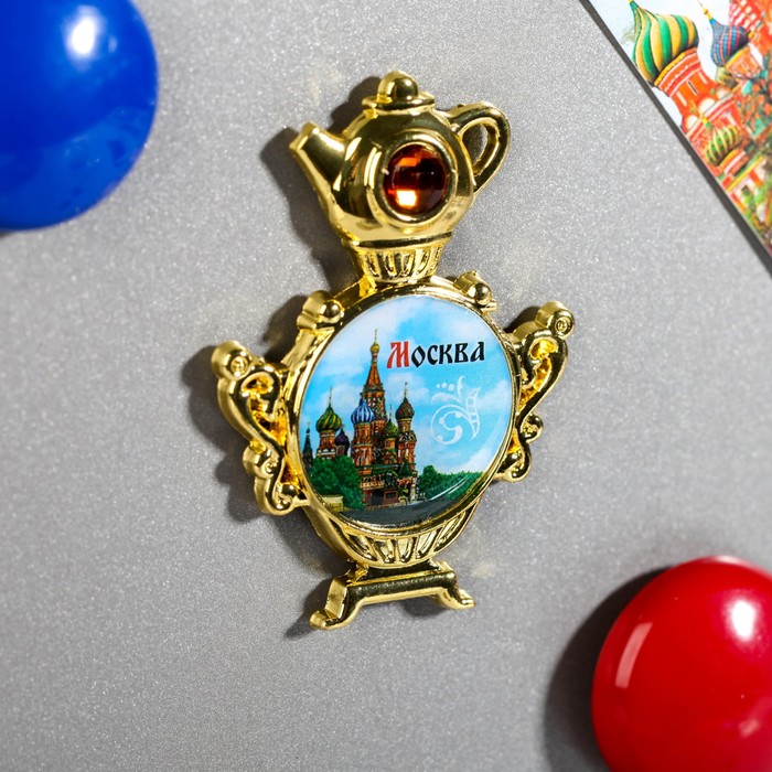 Магнит в форме самовара «Москва» (Собор Василия Блаженного), 4.4 х 6.1 см