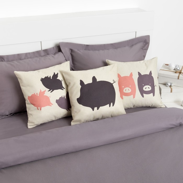 Наволочка декоративная "Этель" Поросята 40х40 см, рогожка, 100% пэ