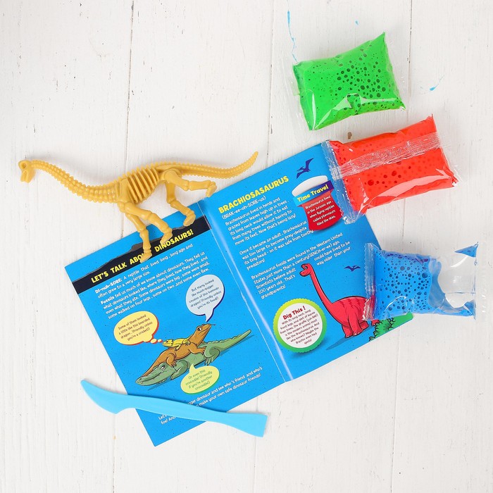 Набор для создания динозавра "Брахиозавр" масса для лепки 3 шт по 15 г, скелет, стека