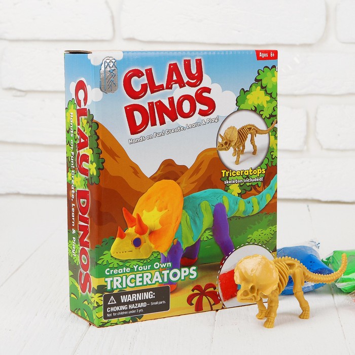 Набор для создания динозавра &quot;Трицератопс&quot; масса для лепки 3 шт по 15 г, скелет, стека