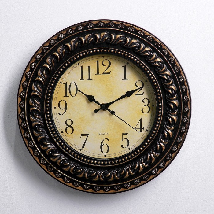 Часы настенные, плавный ход, рама два уровня с узором, циф-т утопает, чёрные, 30х30 см