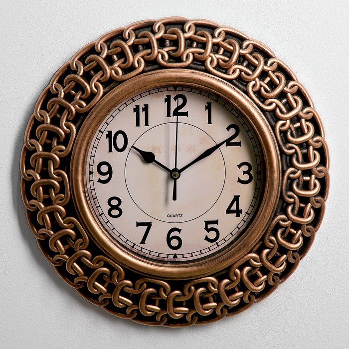 Часы настенные, рама широкая «Цепи», плавный ход, пластик, цвет медный, 30х30 см