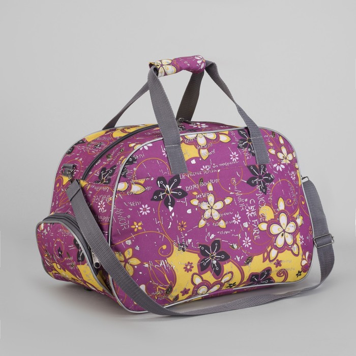 Сумка дорожная, 1 отдел, 2 наружных кармана, длинный ремень, принт розовый/цветы