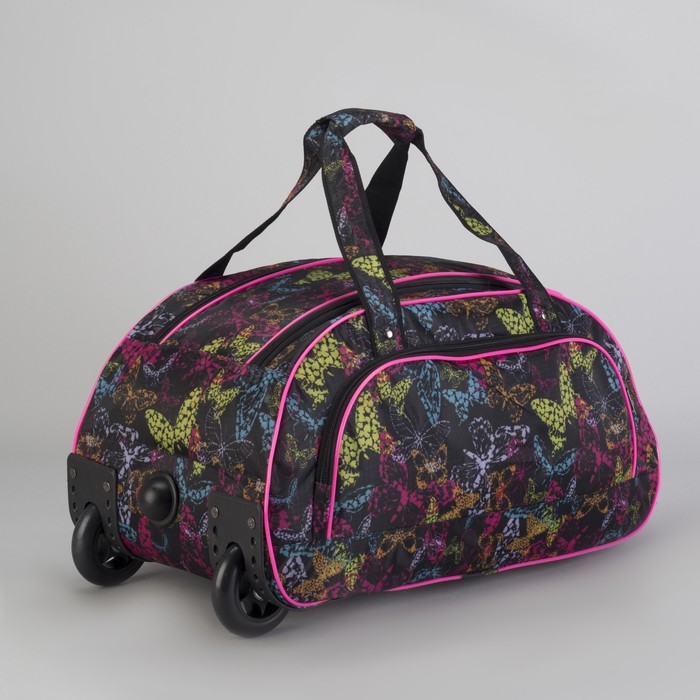 Сумка дорожная на колесах "Бабочки", 1 отдел, 1 наружный карман, цвет чёрный