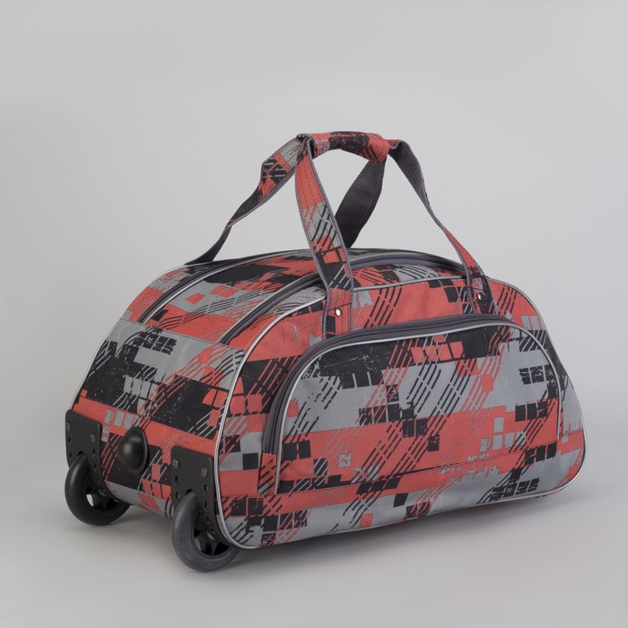 Сумка дорожная на колесах, 1 отдел, 1 наружный карман, принт оранжевый/пиксель