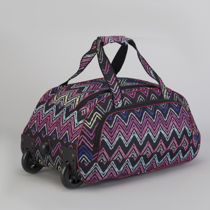 Сумка дорожная на колесах, 1 отдел, 1 наружный карман, принт чёрный/зигзаг