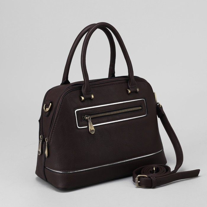 Сумка женская, 2 отдела на молниях, 2 наружных кармана, длинный ремень, цвет коричневый